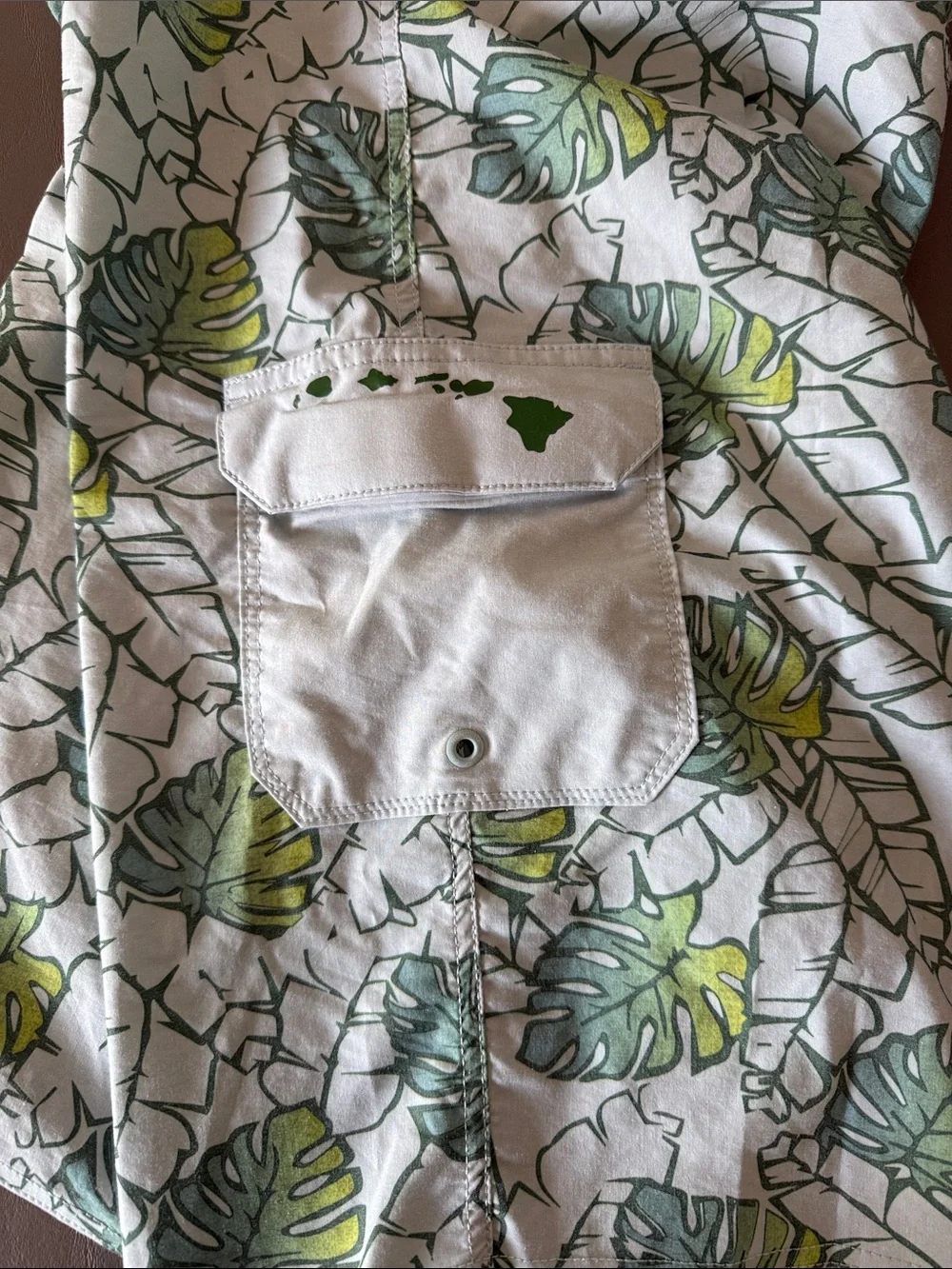 Honolua Surf Co Men's Green Leaf Print Swim Trunk size 31 Surf Sun Fun